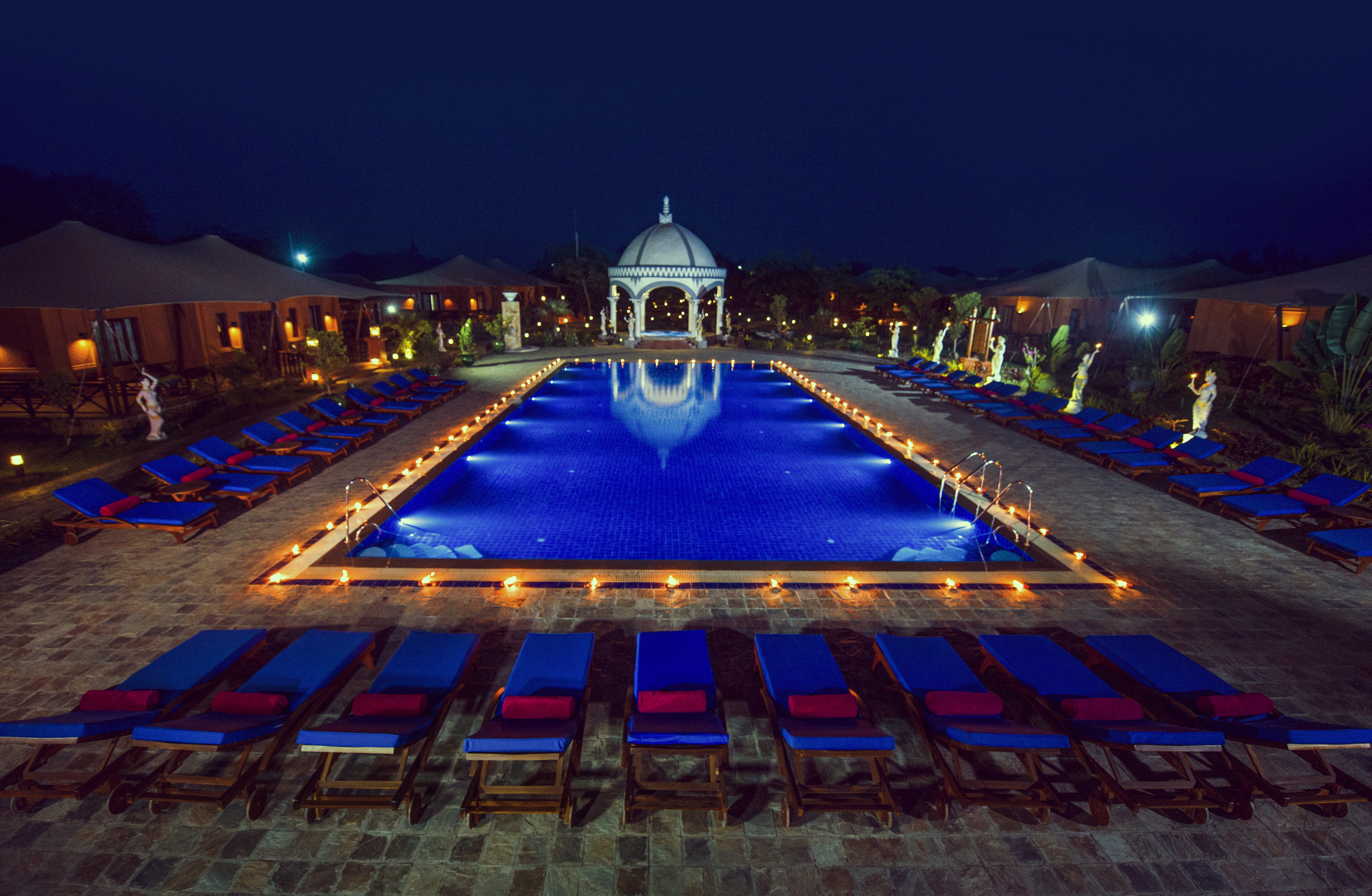 The Bagan Lodge at night